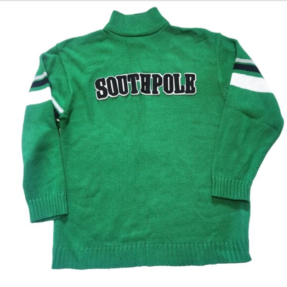 Southpole Knit Turtleneck Sweater Mens XL Green with Spell Out 90s Pullover - Picture 1 of 10
